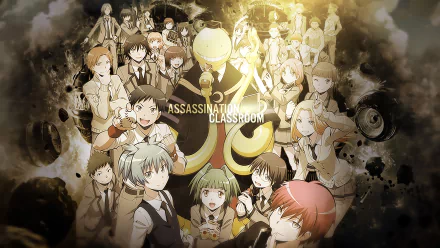 HD desktop wallpaper featuring characters from the anime Assassination Classroom, displayed against a dynamic and artistic background.