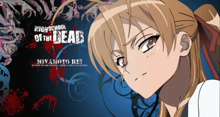 HD desktop wallpaper featuring Rei Miyamoto from the anime Highschool of the Dead, showcasing her determined expression against a dark, stylized background.