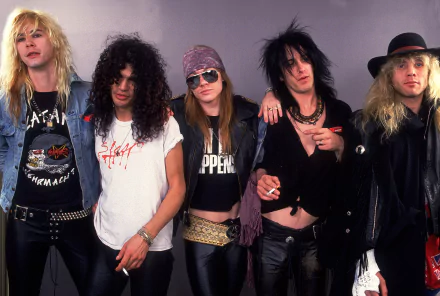 HD desktop wallpaper featuring members of the rock band Guns N' Roses, tagged with Dire Straits and music, showcasing their iconic style and presence.