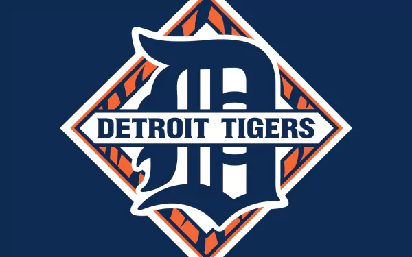 Detroit Tigers HD PC desktop wallpaper: old English D logo in an orange-striped diamond on a navy background — Sports team emblem