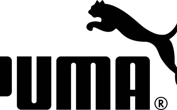 HD PC desktop wallpaper featuring the bold black Puma brand logo with a leaping puma silhouette on a white background.