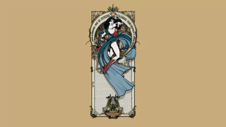 HD PC desktop wallpaper featuring a comic-style illustration of Wonder Woman in an elegant, Art Nouveau-inspired design.