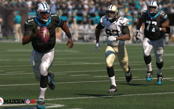 HD wallpaper from Madden NFL 16 showing in-game football players in action on the field.