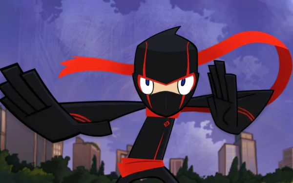 HD PC desktop wallpaper featuring Randy Cunningham from the Disney cartoon TV show Randy Cunningham: 9th Grade Ninja in dynamic ninja pose.