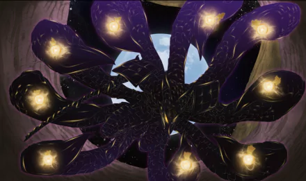 HD desktop wallpaper featuring Susanoo and Kurama from the anime Naruto, set against a vibrant background.