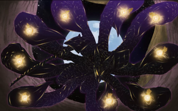 HD desktop wallpaper featuring Susanoo and Kurama from the anime Naruto, set against a vibrant background.
