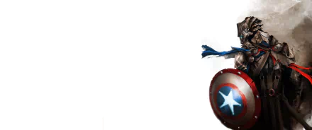 Comic-style medieval Captain America wielding his iconic shield, designed as an HD PC desktop wallpaper with a white background.