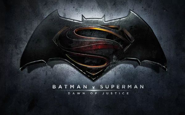 HD desktop wallpaper featuring the logo of the movie Batman V Superman: Dawn Of Justice, with a merged Batman and Superman emblem on a textured background.