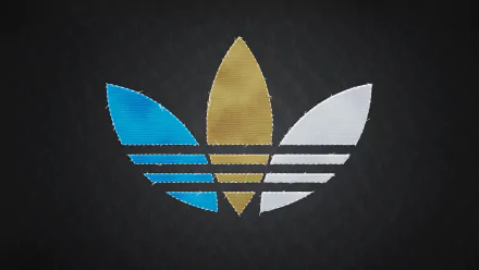 A high-definition desktop wallpaper featuring the iconic Adidas logo in blue, gold, and white against a dark background, showcasing a sleek and modern design.