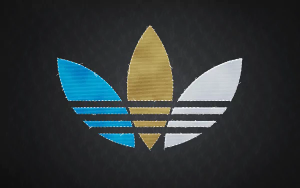 A high-definition desktop wallpaper featuring the iconic Adidas logo in blue, gold, and white against a dark background, showcasing a sleek and modern design.