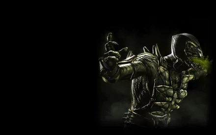 HD wallpaper of a character from Mortal Kombat X, showcasing a menacing figure with dark, monstrous features and a toxic green mist emanating from his mouth.