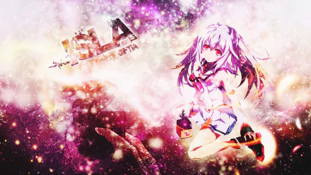 HD desktop wallpaper featuring Isla from the anime Plastic Memories. The background is a vibrant cosmic scene with Isla in the foreground, rendered in a colorful and dynamic anime art style.