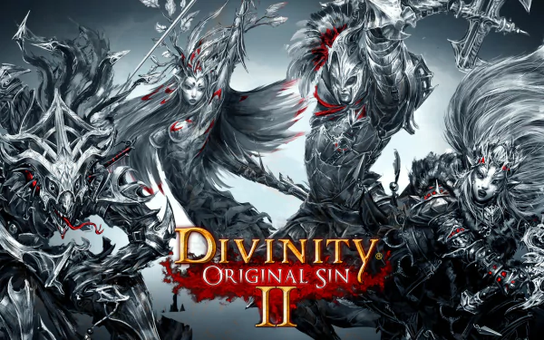 HD PC desktop wallpaper featuring dark, intricate characters from the video game Divinity: Original Sin II, showcasing its fantasy and battle-themed artwork.
