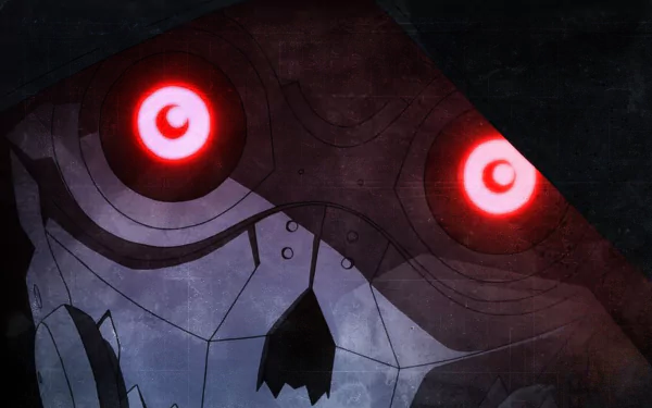 An HD desktop wallpaper featuring Death Gun from Sword Art Online II, showcasing a menacing mask with glowing red eyes against a dark background.
