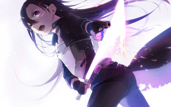 Kirito from Sword Art Online II wields a glowing sword, showcasing dynamic action in this HD desktop wallpaper. The vibrant colors and energy capture the essence of the anime.
