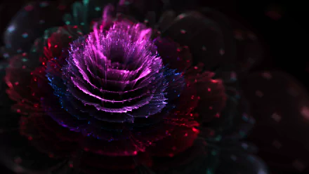 HD desktop wallpaper featuring an abstract fractal design of a vibrant purple flower, creating an intricate and mesmerizing visual effect.