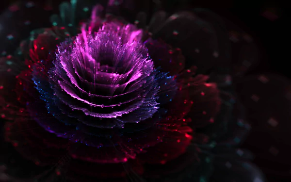 HD desktop wallpaper featuring an abstract fractal design of a vibrant purple flower, creating an intricate and mesmerizing visual effect.