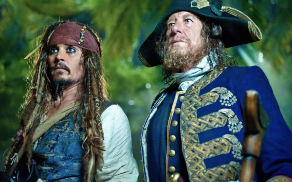 Hector Barbossa Geoffrey Rush Jack Sparrow Johnny Depp movie Pirates of the Caribbean: On Stranger Tides HD Desktop Wallpaper | Background Image