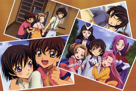 Collage of Cornelia Li Britannia, Euphemia Li Britannia, Rolo, Lelouch, and Nunnally Lamperouge from Code Geass in vibrant 4K Ultra HD anime style PC wallpaper.