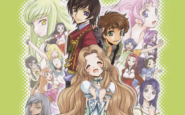 Villetta Nu Kaguya Sumeragi Shirley Fenette Milly Ashford Cecile Croomy Rivalz Cardemonde Kallen Kōzuki Sayoko Shinozaki Suzaku Kururugi Euphemia Li Britannia Arthur (Code Geass) Lelouch Lamperouge C.C. (Code Geass) Nunnally Lamperouge Anime Code Geass HD Desktop Wallpaper | Background Image