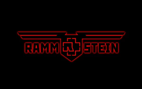 HD PC desktop wallpaper featuring Rammstein's red logo and name on a black background, reflecting the band's iconic music style.