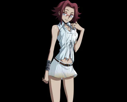 Kallen Kōzuki from Code Geass in a white sleeveless outfit, set against a black background, designed as a 4K Ultra HD PC desktop wallpaper.