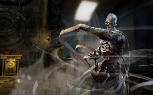 HD desktop wallpaper featuring a character from the video game Killer Instinct, showcasing a dynamic pose with swirling ribbons in an atmospheric background.