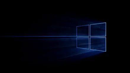 HD desktop wallpaper featuring the Windows 10 logo, with a minimalist design set against a black background. A sleek representation of Microsoft’s technology.
