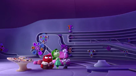 HD PC desktop wallpaper/background from the movie Inside Out showing Disgust, Fear and Anger seated in the purple Headquarters control room.