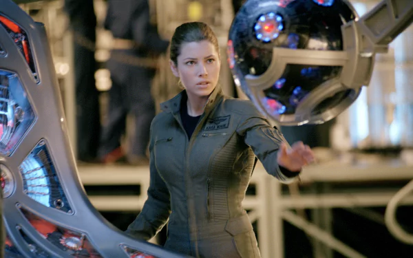 Jessica Biel in a scene from the movie Stealth, depicted in a 4K Ultra HD PC desktop wallpaper and background.