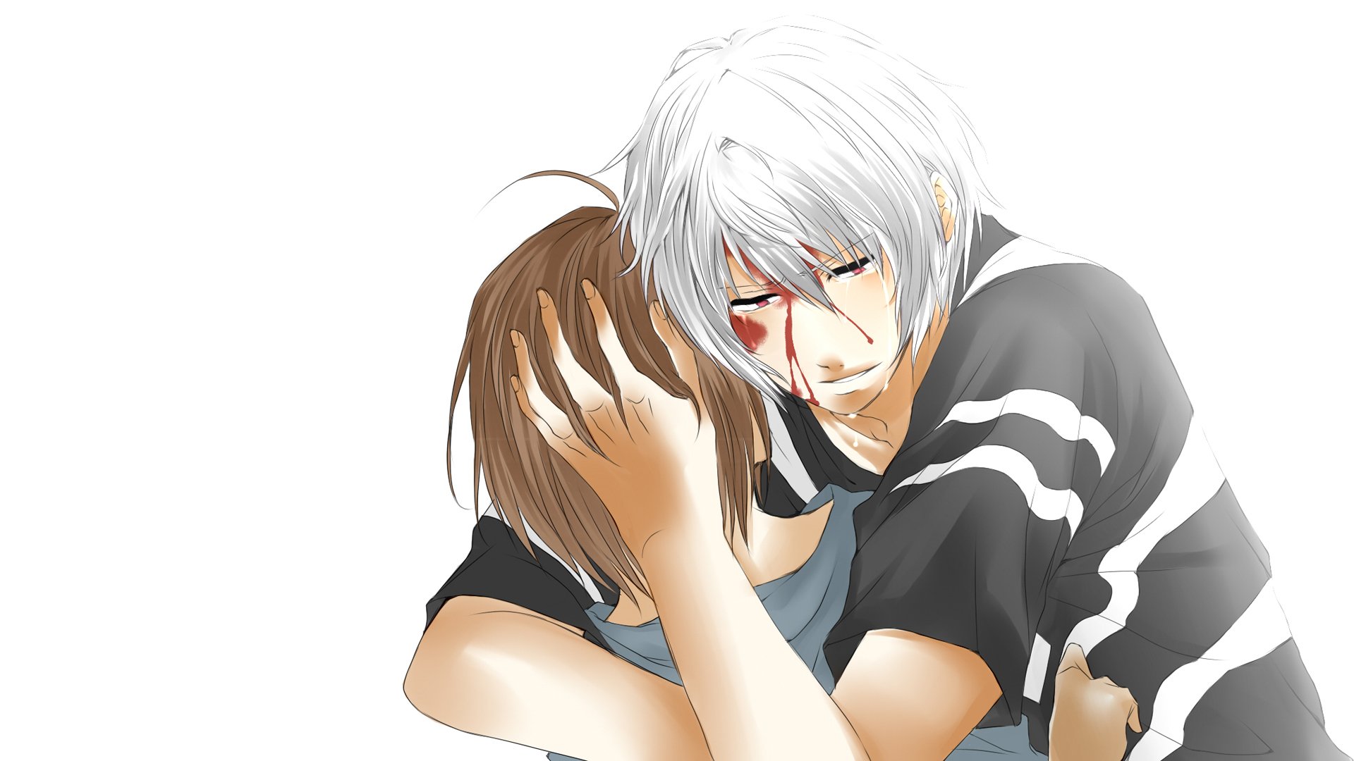 HD PC desktop wallpaper featuring Accelerator and Last Order from the anime A Certain Magical Index and A Certain Scientific Railgun, showcasing a tender moment between the characters.