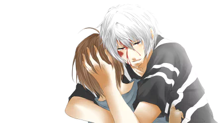 HD PC desktop wallpaper featuring Accelerator and Last Order from the anime A Certain Magical Index and A Certain Scientific Railgun, showcasing a tender moment between the characters.