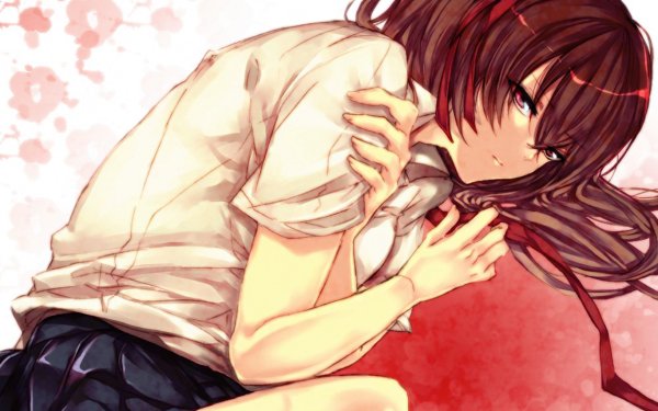 Anime Another Izumi Akazawa Brown Hair Long Hair Red Eyes Skirt HD Wallpaper | Background Image