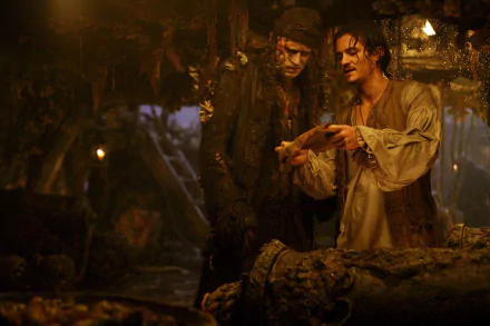 Bootstrap Bill Stellan Skarsgård Will Turner Orlando Bloom movie Pirates Of The Caribbean: Dead Man's Chest HD Desktop Wallpaper | Background Image