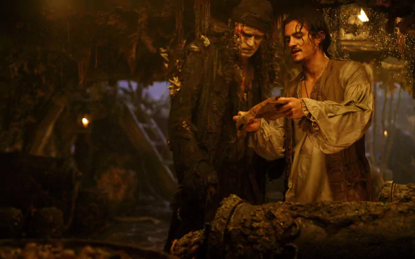 Bootstrap Bill Stellan Skarsgård Will Turner Orlando Bloom movie Pirates Of The Caribbean: Dead Man's Chest HD Desktop Wallpaper | Background Image