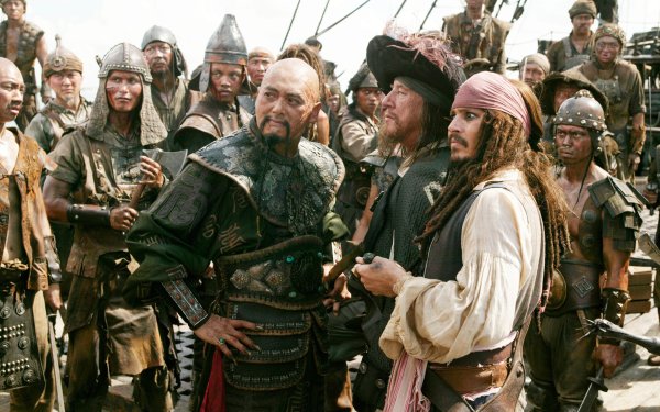 Movie Pirates Of The Caribbean: At World's End Pirates Of The Caribbean Johnny Depp Jack Sparrow Geoffrey Rush Hector Barbossa Captain Sao Feng Chow Yun-Fat HD Wallpaper | Background Image