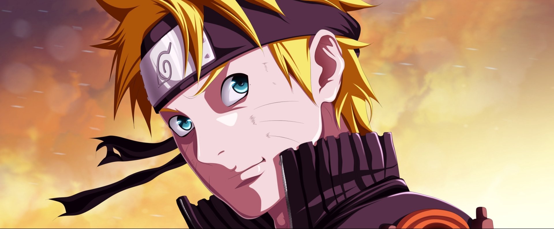 Vibrant HD wallpaper featuring Naruto Uzumaki from the anime Naruto, showcasing his signature orange outfit and playful expression against a dramatic background.