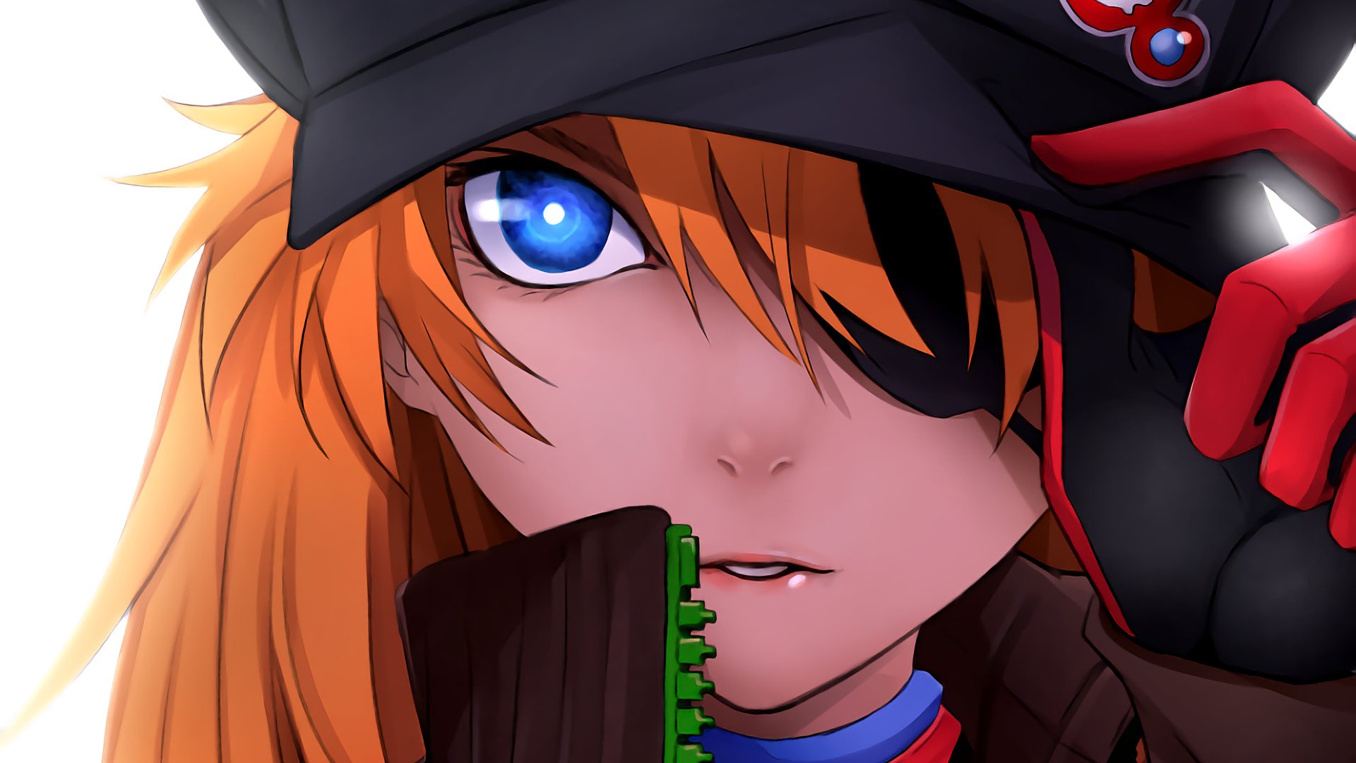 Asuka Langley Sohryu from Evangelion: 3.0 You Can (Not) Redo features prominently in this HD desktop wallpaper, showcasing her striking blue eyes and iconic style.