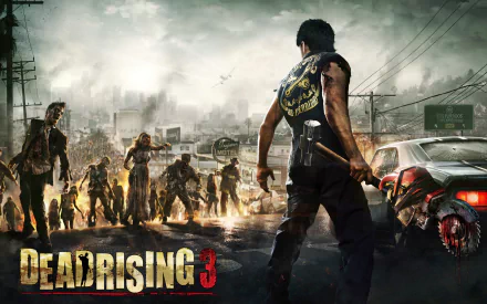 HD PC desktop wallpaper from the video game Dead Rising 3 featuring a lone survivor facing a horde of zombies in a post-apocalyptic urban setting.