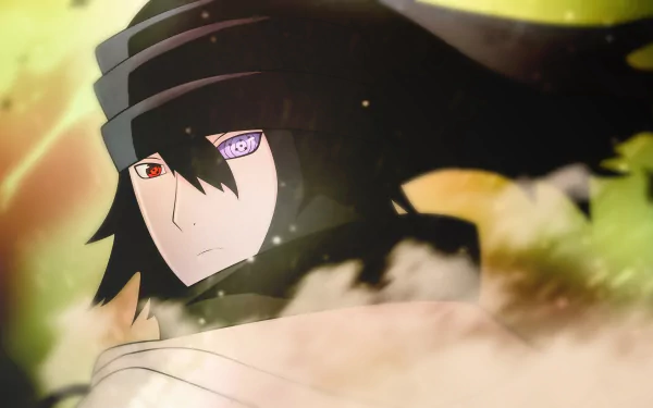 HD desktop wallpaper featuring Sasuke Uchiha from 'Naruto,' showcasing his Sharingan and Rinnegan eyes. The background has a mystical, ethereal quality with soft, blurred elements.