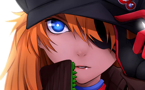 Asuka Langley Sohryu from Evangelion: 3.0 You Can (Not) Redo features prominently in this HD desktop wallpaper, showcasing her striking blue eyes and iconic style.
