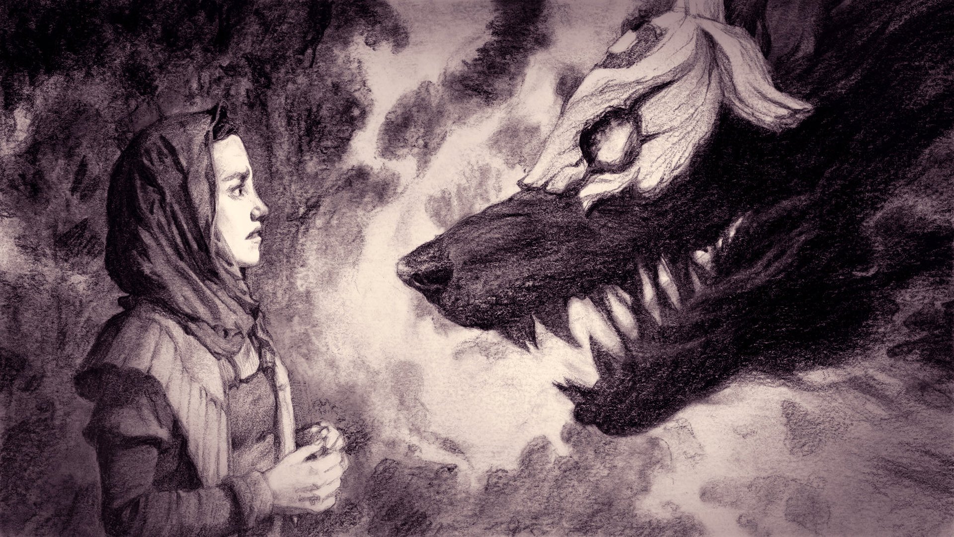 A HD desktop wallpaper featuring a powerful scene from League of Legends with Kindred from the Shadow Isles confronts Deaths of Runeterra. The detailed artwork captures the game's dark and mystical essence.