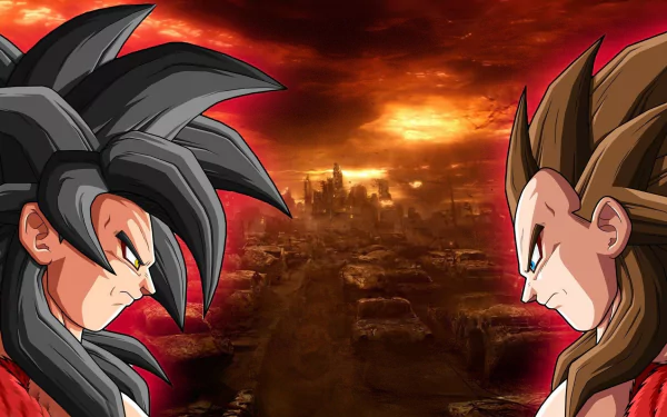 HD desktop wallpaper of Goku in Super Saiyan 4 from Dragon Ball GT, with a fiery apocalyptic background.