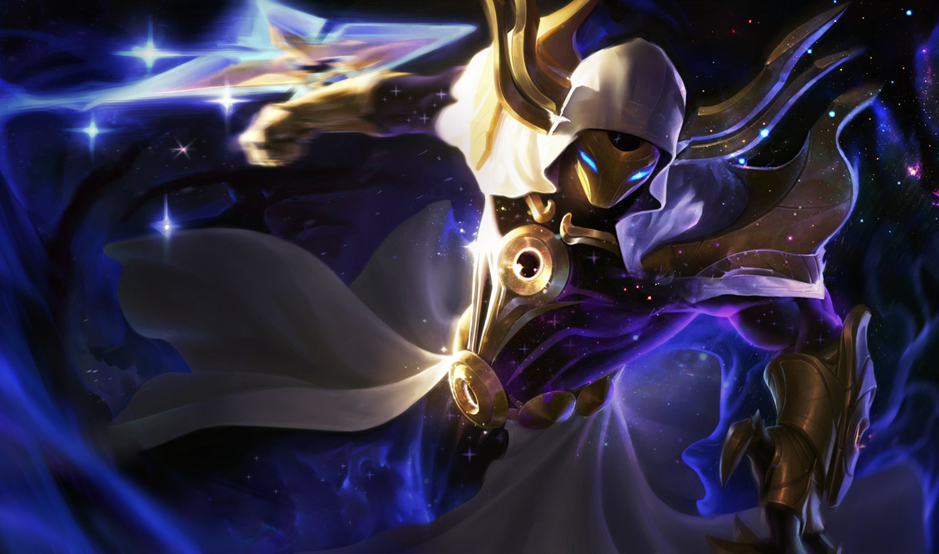 This HD wallpaper features Kassadin from League of Legends, showcasing his mystical powers and dynamic pose in a vibrant, cosmic background. A striking visual for fans of the game.