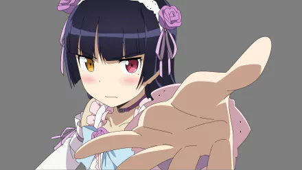 4K Ultra HD anime wallpaper featuring Ruri Gokō from Oreimo with heterochromatic eyes and a detailed maid outfit extending her hand forward.