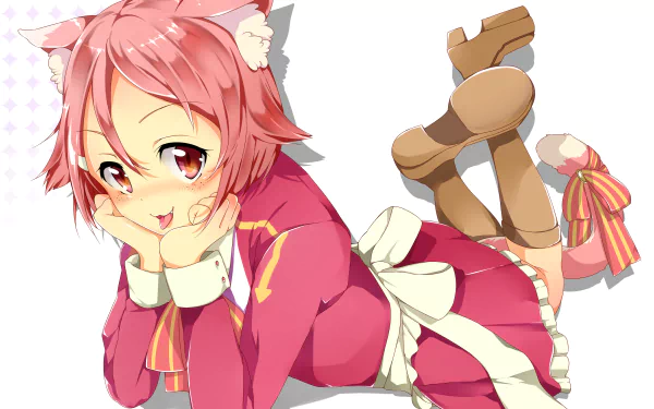 Lisbeth from Sword Art Online, depicted in a vibrant HD anime wallpaper. She poses playfully in a pink outfit, showcasing her charming character design and energetic expression.