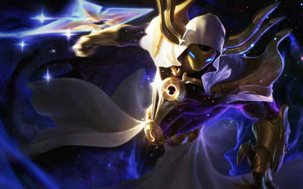This HD wallpaper features Kassadin from League of Legends, showcasing his mystical powers and dynamic pose in a vibrant, cosmic background. A striking visual for fans of the game.