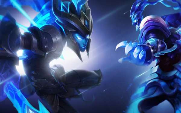 HD desktop wallpaper featuring Kalista and Thresh from League of Legends, showcasing an intense, dynamic scene with vibrant, glowing effects.