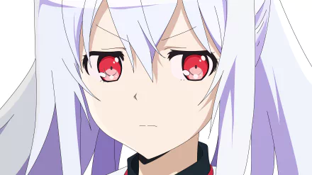 HD wallpaper featuring Isla from the anime Plastic Memories with red eyes and white hair in an intense expression.