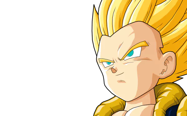 Gotenks from Dragon Ball Z transforms into Super Saiyan, showcasing his iconic spiky golden hair and determined expression in this vibrant HD wallpaper.